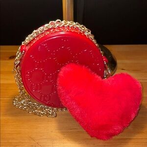 Cherry Red Mini Bag with Plush Heart Shaped Charm NWOT